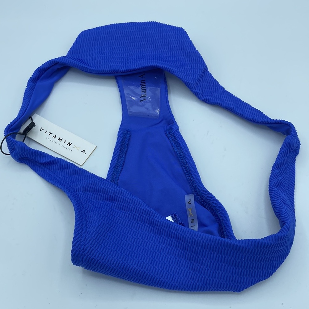 VITAMIN A California High Leg Cheeky Bikini Bottoms Size M/8 S/6 Royal Blue NEW! - Picture 15 of 16